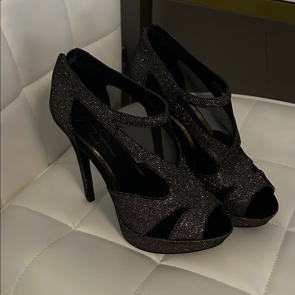 Jessica Simpson Black Glitter Heels